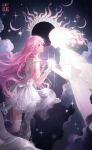  1girl 1other ad_lunam_(shining_nikki) ambiguous_gender artist_request brown_eyes circlet cloud copyright_name crescent_moon dress expressionless floating_clothes floating_hair from_side highres holding_hands interlocked_fingers logo long_hair looking_at_another moon nikki_(nikki) nikki_(series) official_art parted_lips pink_hair pointy_nose robe second-party_source shining_nikki short_dress silhouette sleeveless sleeveless_dress sparkle star_(symbol) styling_and_beauty_(shining_nikki) sun_symbol turtleneck turtleneck_dress very_long_hair white_dress white_robe 
