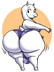 2025 2_horns absurd_res anthro big_butt bikini black_eyes boss_monster_(undertale) bottom_heavy bovid butt butt_focus caprine closed_smile clothing digital_media_(artwork) ears_down eyebrows eyelashes fangs female floppy_ears full-length_portrait fur goat hi_res horn huge_butt huge_hips hyper hyper_butt looking_at_viewer looking_back looking_back_at_viewer mammal motion_lines mouth_closed pivoted_ears portrait purple_bikini purple_clothing purple_swimwear rear_view scut_tail short_tail simple_background smile snout solo spaghettiz swimwear tail teeth thick_thighs toriel two-piece_swimsuit undertale_(series) white_body white_ears white_fur white_horn white_tail wide_hips