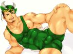  1boy abs animal_ears ass bara bare_pectorals black_hair bodysuit bulge covered_abs covered_navel covered_nipples cow_ears cow_horns dark-skinned_male dark_skin facial_hair fake_animal_ears feet_out_of_frame goatee goshingo1 green_bodysuit green_eyes green_hair horns impossible_clothes large_pectorals long_sideburns male_focus mask mask_on_head mature_male multicolored_hair muscular muscular_male nipple_slip nipples pectoral_cleavage pectorals short_hair sideburns sidepec smile solo spread_legs stomach taurus_mask thick_thighs thighs tokyo_afterschool_summoners two-tone_hair wrestling_mask wrestling_outfit 