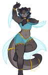 absurd_res accessory anklet anthro belly_dancer_outfit biped blue_clothing bottomwear bracelet brown_body brown_fur clothing crop_top dancing exotic_dancer femboy fur furgonomics gold_(metal) gold_anklet gold_bracelet gold_ear_ring gold_jewelry green_eyes harem_outfit hi_res highlights_(coloring) jewelry male mammal mustelid nicopossum otter sash shirt shorts solo tail tail_accessory topwear translucent translucent_clothing wysq_(lloxie)