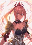  1girl absurdres armor bangs blue_eyes braid breasts cleavage closed_mouth dress hair_between_eyes highres lace_sleeves long_hair looking_at_viewer magic medium_breasts pink_hair plate_armor ponytail shionne_(tales) shoulder_armor side_braid sidelocks solo suyansuya tales_of_(series) tales_of_arise very_long_hair white_background white_dress 