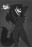 absurd_res anthro black_body black_fur black_hair blokfort bone breasts dark_nipples english_text female fur genitals glitch glowing glowing_eyes hair hi_res mal0_(species) nude scp-1471-a scp_foundation simple_background skull skull_head solo static text tongue unusual_eyes vulva