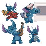 1:1 2025 4_arms 4_fingers 4_toes alien ambiguous_gender angry antennae_(anatomy) appliance artist_name back_spines blue_body blue_claws blue_eyes blue_fur blue_nose brenda_fitzgerald chef_hat chest_tuft claws clenched_teeth clothing cuff_(restraint) disney ears_back experiment_(lilo_and_stitch) feet finger_claws fingers fur handwear happy hat headgear headwear hi_res holding_musical_instrument holding_object holding_ukulele kitchen_appliance leaning leaning_forward lilo_and_stitch lute male_(lore) multi_arm multi_limb multi_wielding multiple_scenes musical_instrument notched_ear open_mouth open_smile oven oven_mitts pivoted_ears plasma_blaster_(lilo_and_stitch) plasma_gun playing_music plucked_string_instrument ranged_weapon red_clothing restraints simple_background sitting smile solo spacesuit standing stitch_(lilo_and_stitch) string_instrument teeth text toe_claws toes tuft ukulele weapon white_background