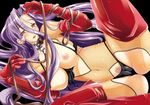  ayano_naoto breasts cameltoe collar elbow_gloves fate/stay_night fate_(series) fishnets gloves large_breasts leash long_hair lying pubic_hair purple_hair rider solo thighhighs 