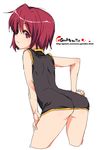  ass copyright_request dress looking_back no_panties oekaki onija_tarou red_eyes red_hair short_dress short_hair solo 