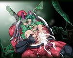 1girl ass ass_grab astaroth_(soulcalibur) breasts butcha-u censored cum cum_in_pussy cumdrip elbow_gloves gloves green_hair huge_penis large_breasts lizardman penis pussy red_skin soulcalibur soulcalibur_iv spread_legs sweat thighhighs tira_(soulcalibur) torn_clothes 