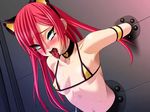  ahegao animal_ears bra fucked_silly lingerie naughty_face red_hair rolling_eyes saliva solo through_wall tongue underwear 