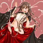  brown_hair bukkake cape censored covered_nipples cum cum_on_clothes ejaculation flat_chest futanari long_hair penis pointless_censoring see-through solo vampire very_long_hair yozora 