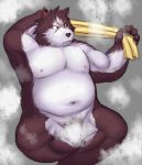 2009 anthro bathing belly black_nose canid canine canis lako male mammal moobs navel nipples overweight overweight_male penis rouen scar shining_(series) shining_force shining_wind simple_background sitting solo video_games wolf 