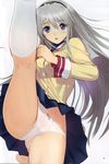  blush clannad high_kick highres hikarizaka_private_high_school_uniform kicking legs long_hair long_legs panties pantyshot sakagami_tomoyo school_uniform silver_hair skirt socks solo tanaka_takayuki thighs underwear upskirt 