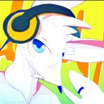  2019 ambiguous_gender blush digital_media_(artwork) fur graffiti hare headphones headset lagomorph mammal music neon portrait rabbit simple_background smile solo tigertooth 