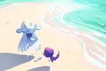  bad_id bad_pixiv_id banned_artist beach commentary_request day looking_down nihilego nin_(female) no_humans outdoors poipole pokemon pokemon_(creature) sand standing starfish ultra_beast water 