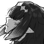  1girl bangs blood blood_on_face commentary covered_eyes english_commentary greyscale hair_over_eyes hololive hololive_english kaneki_profile_picture leaning_back lowres meme monochrome ninomae_ina&#039;nis ninomae_ina&#039;nis_(artist) parody parted_lips pointy_ears solo tokyo_ghoul tokyo_ghoul:re virtual_youtuber white_background 