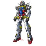  2025 absurdres dated earth_federation earth_federation_space_forces english_commentary gundam gundam_gquuuuuux highres machinery mecha mecha_focus mobile_suit mobile_suit_gundam no_humans original pravin_rao_santheran redesign robot rx-78-2_gundam science_fiction sign v-fin warning_sign white_background white_gundam yamashita_ikuto_(style) yellow_eyes 