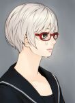  1girl crying crying_with_eyes_open glasses grey_background grey_eyes grey_hair original parted_lips profile red-framed_eyewear shiohara_shin&#039;ichi short_hair simple_background solo tears upper_body 