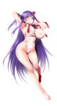 1girl absurdres bangs bare_shoulders bb_(fate) bb_(fate/extra) blush breasts fate/extra fate/extra_ccc fate_(series) full_body gloves hair_ribbon highres large_breasts legs leotard long_hair looking_at_viewer neck_ribbon oohira_sunset purple_eyes purple_hair red_ribbon ribbon sideboob skindentation smile solo very_long_hair white_gloves white_leotard 