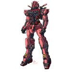  2025 absurdres dated derivative_work english_commentary gundam gundam_gquuuuuux highres machinery mecha mecha_focus mobile_suit no_humans original pravin_rao_santheran red_eyes red_gundam redesign robot science_fiction sign signature v-fin warning_sign white_background yamashita_ikuto_(style) zeon 