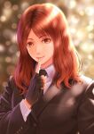  1girl brown_eyes brown_hair cissnei closed_mouth crisis_core_final_fantasy_vii final_fantasy final_fantasy_vii fingerless_gloves formal gloves itoguchi_(manma_melon) long_hair looking_at_viewer necktie smile solo suit 