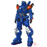  2025 absurdres blue_destiny_02 chest_cannon dated emblem english_commentary gundam gundam_gquuuuuux gundam_side_story:_the_blue_destiny highres in-franchise_crossover machinery mecha mecha_focus mobile_suit no_humans original pravin_rao_santheran red_eyes redesign robot roundel science_fiction signature v-fin white_background yamashita_ikuto_(style) zeon 