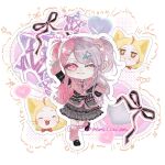  +_+ 1girl :3 ^_^ absurdres ahoge animal arm_up badge bead_necklace beads black_jacket black_ribbon black_shoes brown_eyes cat chibi closed_eyes closed_mouth clothed_animal collared_shirt commission dot_nose dress_shoes ear_covers everywherecoin eyelashes eyes_visible_through_hair frilled_skirt frilled_wrist_cuffs frills fur-trimmed_jacket fur-trimmed_sleeves fur_trim grey_skirt gyaru hair_ornament hair_scrunchie hairclip halftone halftone_background happy head_only heart heart_hair_ornament highres hood hood_up infinity_nikki jacket jewelry leg_up leg_warmers lipstick long_hair long_sidelocks long_sleeves looking_at_viewer makeup miniskirt momo_(nikki) multicolored_hair multiple_views necklace necktie nikki_(series) one_eye_closed outline parallel_hairclips pink_arm_warmers pink_eyes pink_hair pink_leg_warmers pink_lips pink_necktie pink_scrunchie pink_shirt plaid_clothes plaid_necktie plaid_skirt pleated_skirt rainbow_hair_ornament ribbon rosie_sweetheart_(infinity_nikki) scrunchie shirt shoes sidelocks skirt smile sparkle sparkling_eyes split-color_hair standing star_(symbol) star_hair_ornament swept_bangs transparent_background two_side_up very_long_hair waist_ribbon watermark whimstar_(infinity_nikki) white_cat white_outline white_scrunchie wrist_cuffs x_hair_ornament y2k_fashion yarn yellow_hood 