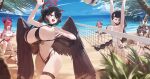  &lt;|&gt;_&lt;|&gt; 5girls absurdres beach beach_volleyball bikini black_bikini black_choker black_hair black_wings blue_archive breasts choker closed_eyes cropped_shirt demon_girl demon_horns feathered_wings hair_between_eyes hair_intakes hair_over_one_eye halo hasumi_(blue_archive) hasumi_(swimsuit)_(blue_archive) head_wings highleg highleg_bikini highres hinata_(blue_archive) hinata_(swimsuit)_(blue_archive) horns huge_breasts kasumi_(blue_archive) kasumi_(swimsuit)_(blue_archive) koharu_(blue_archive) koharu_(swimsuit)_(blue_archive) long_bangs long_hair low_twintails megu_(blue_archive) megu_(swimsuit)_(blue_archive) multi-tied_hair multiple_girls navel ocean off-shoulder_shirt off_shoulder official_alternate_costume official_alternate_hairstyle one-piece_swimsuit open_mouth pink_hair pink_halo pointy_ears red_bikini red_eyes red_halo shirt side_ponytail sidelocks stomach swimsuit thigh_strap twintails white_one-piece_swimsuit white_shirt wings yellow_eyes yellow_halo zhihuigugudegezi 