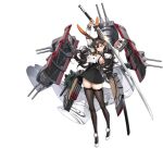  1girl animal_ears azur_lane black_legwear braid breasts brown_eyes brown_hair chikuma_(azur_lane) closed_mouth dress full_body hair_ornament high_heels highres holding holding_sword holding_weapon huge_weapon katana large_breasts long_hair long_sleeves looking_at_viewer machinery mole mole_under_mouth official_art pleated_skirt pom_pom_(clothes) rabbit_ears shiny shiny_hair shisantian short_dress skirt smile solo sword thighhighs tied_hair transparent_background turret weapon white_footwear zettai_ryouiki 