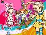  2000s_(style) 2006 3boys 3girls abstract_background animal_ear_headwear animal_ears animal_hat animal_print anime_coloring aqua_eyes arm_at_side arms_behind_back aro_(stylia) artist_request aru_(stylia) bandaid bandaid_on_clothes bare_arms bead_belt beads beanie belt belt_pouch black_bra black_eyes black_hair black_hat black_pants black_shoes blue_necktie blue_scarf blue_shirt blue_shoes blue_skirt blue_thighhighs blue_vest blunt_bangs blunt_ends bone_print bra bracelet braid briefcase brown_eyes brown_hair buttons chain chiro_(stylia) chiru_(stylia) clothes_pin cloud_print coat collared_shirt collared_vest commentary company_name converse copyright_notice cropped_jacket cross-laced_shoes dated denim denim_skirt dot_nose dress_pants dress_shoes earrings eyelashes finger_to_mouth fingerless_gloves floral_print_shirt forehead frutiger_metro gloves green_pants green_socks grey_hair grey_leggings grid_print hair_ornament hair_tie hairclip half-closed_eye hand_in_pocket hat heart high_collar holding holding_briefcase holding_jacket holding_unworn_clothes holding_unworn_hat hoop_earrings jacket jacket_over_shoulder jewelry korean_commentary lace-trimmed_shirt lace_trim lapels leggings leggings_under_skirt leopard_print loose_belt mary_janes medium_hair miniskirt miro_(stylia) miru_(stylia) multicolored_shoes multicolored_thighhighs multiple_boys multiple_girls necklace necktie notched_lapels official_art official_wallpaper orange_hair padded_vest pants parted_lips pink_hat pink_ribbon pink_shorts pocket pom_pom_(clothes) pom_pom_hat_ornament pouch print_leggings print_pants print_shirt puffy_shorts punk purple_gloves rabbit_ears rabbit_hat red_belt retro_artstyle ribbon ribbon-trimmed_shirt ribbon_trim scarf shirt shirt_under_shirt shoes short_hair short_sleeves shorts shushing side_braid sidelocks single_braid single_glove skirt skull_and_crossbones skull_print sleeve_cuffs sneakers socks solid_circle_eyes solid_circle_pupils spade_(shape) star_(symbol) star_print streetwear striped_clothes striped_shirt striped_thighhighs stylia tassel the_tv_heroes thick_lineart thighhighs third-party_source three-quarter_sleeves top_hat torn_clothes torn_skirt two-tone_shoes underwear unworn_hat unworn_headwear unworn_jacket vest walking white_coat white_hair white_pants wristband y2k_fashion yellow_jacket yellow_shirt yellow_shoes yellow_shorts yellow_sleeves yellow_thighhighs zipper 