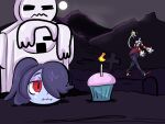 2025 blue_body candle cupcake detachable detachable_head dullahan european_mythology female food full_moon hair headless humanoid irish_mythology iwantcheeseburger leviathan_(skullgirls) modular moon mythology night outside pink_hair red_eyes skullgirls solo squigly tombstone undead zombie