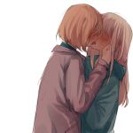  2girls blonde_hair blush hand_on_another&#039;s_face hidden_eyes hood hoodie inuko_(ink0425) kiss long_hair multiple_girls original short_hair sketch sweat white_hair yuri 