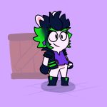 2021 amethyst_(gem) anthro belt black_boots black_clothing black_eyes black_footwear black_hair black_handwear black_jacket black_mittens black_topwear boots closed_smile clothed clothed_anthro clothed_female clothing colored crate crossover digital_drawing_(artwork) digital_media_(artwork) ear_piercing edge_(mario_plus_rabbids) english_description eyebrows eyelashes featureless_crotch female female_anthro fist flat_chested floor footwear fur gem green_belt green_eyebrows green_hair hair handwear hi_res jacket lagomorph lips long_ears mammal mario_bros mario_plus_rabbids_sparks_of_hope mitten_hands mittens mouth_closed multicolored_body multicolored_hair nintendo noseless octoguy open_belt open_clothing open_jacket open_topwear pantsless_anthro pantsless_female piercing purple_background purple_clothing purple_ear_piercing purple_shirt purple_topwear rabbid raving_rabbids rayman_(series) shaded shirt shoes simple_background simple_shading smile solo spiky_hair standing straight_arms straight_legs tan_body tan_inner_ear tan_lips tan_skin thick_eyebrows tile tile_floor topwear torn_clothing torn_shirt torn_topwear two_tone_body two_tone_hair ubisoft white_body white_fur