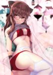  1girl 504th_joint_fighter_wing animal_ears blush bra breasts brown_hair dog_ears dog_tail fernandia_malvezzi garter_belt glasses highres hora_liar lace liar_lawyer looking_at_viewer panties red_bra red_panties small_breasts smile strike_witches tail thighhighs twisted_torso underwear veil white_legwear world_witches_series yellow_eyes 