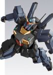  absurdres clenched_hands commentary_request flying green_eyes gundam gundam_mk_ii highres mecha mecha_focus mobile_suit no_humans radio_antenna robot science_fiction solo takahashi_masaki titans_(gundam) v-fin zeta_gundam 