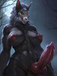 2025 abs animal_genitalia animal_penis anthro areola balls biped black_body black_fur bone breasts canid canine canine_genitalia canine_penis digital_drawing_(artwork) digital_media_(artwork) erection front_view fur genitals gynomorph hi_res inner_ear_fluff intersex knot knotted_penis mammal moon navel night nipples nude nude_anthro nude_gynomorph nude_intersex open_mouth outside penis plant scp-1471-a scp_foundation silgiriya_mantsugosi skull skull_head sky solo standing teeth tongue tree tuft