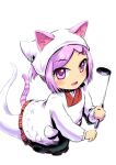  1girl animal_ears apron cat_ears cat_girl cat_tail emil_chronicle_online ghost_girl ghost_tail hair_ornament hairclip hat holding holding_ladle kappougi ladle nekomata_sumire open_mouth os_aod purple_eyes purple_hair solo tail white_background white_hat 