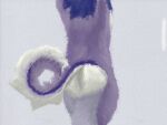 anthro art_academy_(artwork) butt canid canine canis curled_tail digital_media_(artwork) digital_painting_(artwork) domestic_dog fur husky male mammal nordic_sled_dog onyx98 painting_(artwork) purple_body purple_fur rear_view solo spitz tail white_body white_fur