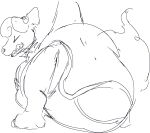 anthro black_and_white cici_(heyitsein) clothing diaper dinosaur feces female hi_res monochrome onesie pooping prehistoric_species reptile scalie sketch smug_prince soiled_diaper soiling soiling_diaper solo stink_fumes unclean_diaper used_diaper