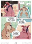 abe_(mikrogoat) abs anthro athletic athletic_anthro athletic_male balls basil_(mikrogoat) bathing bathroom bathtub black_hair bodily_fluids casual_nudity cellphone comic dialogue domestic_pig duo electronics english_text feet foreskin fur genitals hair hi_res hindpaw kitchen lagomorph leporid male male/male mammal mikrogoat navel nipples nude nude_anthro nude_male overweight overweight_anthro overweight_male page_number paws penis phone phone_call pink_body pink_skin rabbit smartphone smile speech_bubble suid suine sus_(pig) tan_body tan_fur teeth text tight_foreskin url water wet wet_body wet_fur
