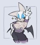 anthro armwear bat bat_wings big_breasts big_ears black_wings blue_eyeshadow bottomwear breasts clothed clothed_anthro clothed_female clothing elbow_gloves eyelashes eyeshadow female female_anthro fingers front_view gloves handwear karu184 makeup mammal membrane_(anatomy) membranous_wings mouth_closed pants portrait rouge_the_bat sega simple_background smile solo sonic_the_hedgehog_(series) tail teal_eyes thick_thighs three-quarter_portrait white_clothing white_gloves white_handwear wings