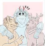 anthro arthropod barazoku beard body_hair canid canine canis chad_harman clothing cosplay costume dobermann domestic_dog ear_piercing eyebrow_piercing facial_hair facial_piercing fangs fred_kent fur german_shepherd gesture group hand_gesture happy herding_dog hi_res home_zomewhere_else hybrid insect lepidopteran male mammal mastiff molosser moth mothoc muscular muscular_anthro muscular_male mustache neck_tuft pastoral_dog piercing pinscher pose red_body rottweiler shirt smile teeth topwear trio tuft v_sign yellow_body yellow_fur zordykeaboo