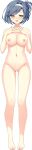  1girl absurdres ass_visible_through_thighs asymmetrical_bangs bangs barefoot blush breasts completely_nude eyebrows_visible_through_hair full_body green_eyes hair_intakes hairband half-closed_eyes highres ikegami_akane large_breasts matsuyuki_kiri no_pussy nude official_art open_mouth ore_no_sugata_ga_toumei_ni!?_invisible_to_suuki_na_unmei photoshop_(medium) short_hair silver_hair solo steepled_fingers tachi-e tall_image transparent_background updo wavy_mouth 
