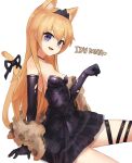  1girl :d absurdres alternate_hair_length alternate_hairstyle animal_ears artist_name black_dress black_gloves blonde_hair blue_eyes breasts cat_ears cat_girl cat_tail dress elbow_gloves evening_gown extra_ears fang girls&#039;_frontline gloves hair_between_eyes highres icenight idw_(girls&#039;_frontline) official_alternate_costume open_mouth paw_pose skin_fang small_breasts smile solo tail 