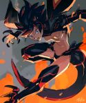  1girl black_hair blue_eyes breasts claws dragon_tail kill_la_kill looking_at_viewer matoi_ryuuko multicolored_hair optionaltypo red_hair revealing_clothes senketsu short_hair sketch small_breasts solo spiked_hair tail two-tone_hair v-shaped_eyebrows 