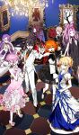  2boys 6+girls artoria_pendragon_(fate) blonde_hair blue_eyes brown_hair captain_nemo_(fate) closed_mouth commentary_request dress fate/grand_order fate_(series) formal_clothes fou_(fate) fujimaru_ritsuka_(female) fujimaru_ritsuka_(female)_(korean_ver._8th_anniversary) fujimaru_ritsuka_(male) game_cg group_picture indoors korean_commentary leonardo_da_vinci_(fate) leonardo_da_vinci_(rider)_(fate) long_hair looking_at_viewer mash_kyrielight medusa_(fate) medusa_(saber)_(fate) mo_(mocopo) multiple_boys multiple_girls nemo_(fate) official_art orange_eyes orange_hair pink_eyes pink_hair purple_eyes purple_hair saber_(fate) short_hair sion_eltnam_(type-moon) sion_eltnam_sokaris sitting smile standing suit third-party_source 
