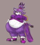 2025 accessory anthro belly big_belly biped blaze_the_cat bottomwear breasts clothed clothing digital_drawing_(artwork) digital_media_(artwork) domestic_cat exposed_belly eyelashes felid feline felis female footwear frown full-length_portrait fur grey_background hair hair_accessory hair_tie hand_on_hip huge_hips huge_thighs jacket kirbchub looking_at_viewer mammal multicolored_body multicolored_fur narrowed_eyes navel obese obese_anthro obese_female overweight overweight_anthro overweight_female pants portrait pouting purple_body purple_bottomwear purple_clothing purple_fur purple_hair purple_jacket purple_pants purple_topwear sash sega shoes simple_background sneakers solo sonic_the_hedgehog_(series) standing stretch_marks tail thick_thighs three-quarter_view tied_hair topwear two_tone_body two_tone_fur white_body white_fur wide_hips yellow_eyes
