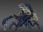  absurdres armor blue_eyes claws commentary crab english_commentary glowing glowing_eyes grey_background hermit_crab highres horns looking_ahead mecha mecha_focus mechanization monster_hunter_(series) pure_boy robot shell shogun_ceanataur single_horn weapon 