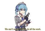  1girl ascot bangs beret blue_ascot blue_eyes blue_hair blue_ribbon commentary english_text eyebrows_visible_through_hair fallout_(series) fallout_new_vegas grey_headwear grey_jacket gun hair_between_eyes hair_ribbon handgun hat holding holding_gun holding_weapon hololive hoshimachi_suisei jacket joshua_graham kiel_adair long_sleeves medium_hair meme mixed-language_commentary one_side_up pistol plaid plaid_headwear plaid_jacket ribbon shaded_face sidelocks simple_background smile solo source_quote subtitled upper_body virtual_youtuber weapon white_background 