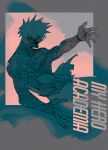  1boy absurdres azisaiharumaki56 boku_no_hero_academia cloud commentary_request copyright_name dabi_(boku_no_hero_academia) highres male_focus monochrome open_mouth outstretched_arm scar scars_all_over short_hair solo spiked_hair stitched_face stitches 