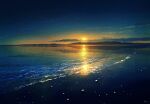  absurdres beach cloud green_sky highres no_humans ocean original reflection scenery signature skyrick9413 sunset water 