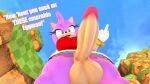 amy_rose angry anthro balls big_balls big_breasts big_penis breasts countersfm dialogue erection eulipotyphlan genitals gesture green_hill_zone gynomorph hand_gesture hedgehog hi_res intersex looking_down low-angle_view mammal middle_finger penis sega solo sonic_the_hedgehog_(series) text thick_thighs