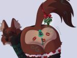 anthro anus ass_kiss ass_up bent_over big_anus blue_anus blue_genitals blue_markings blue_mouth blush blush_lines bottomwear bottomwear_down boxers_(clothing) brown_body brown_fur butt canid canine christmas christmas_clothing christmas_sweater christmas_topwear clothed clothing dhole female fur genitals green_anus green_genitals green_markings green_mouth heart_boxers heart_clothing heart_symbol heart_underwear hi_res holidays implied_kiss kiss_mark kiss_my_ass kisses lipstick lipstick_on_anus lipstick_on_butt lipstick_on_vulva looking_back makeup mammal markings mistletoe mistletoe_bow mistletoe_on_tail orange_body orange_fur pants pants_down partially_clothed plant pubes rear_view red_body red_bow red_bow_ribbon red_fur red_lipstick solo sweater tail teal_anus teal_genitals teal_markings teal_mouth topwear underwear vulva white_butt white_markings